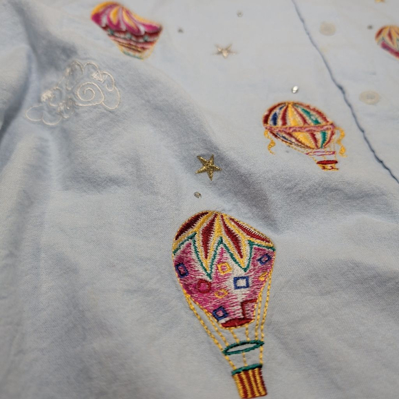 Women's The Quacker Factory Light Blue Hot Air Balloon Button Down 3X - Picture 3 of 16